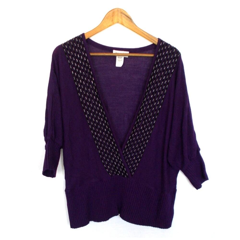Vintage Jamie Nicole Purple Deep V Neck Plus Size Knit Sweater Sz 2X